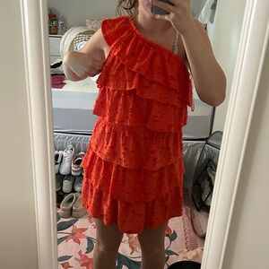 Vibrant Orange Ruffled One-Shoulder Dress